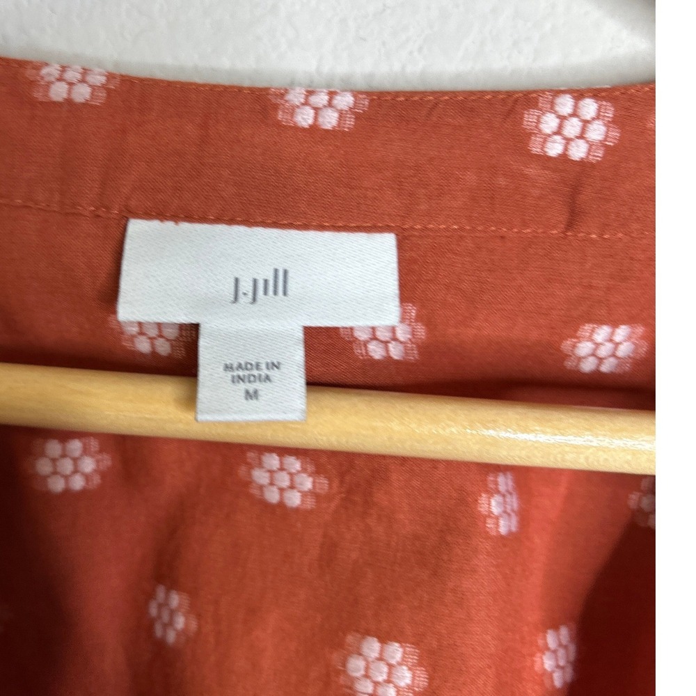 J.Jill Baked Clay Pintuck Button Front Peasant Blouse Rust Orange Sz M - Picture 4 of 8